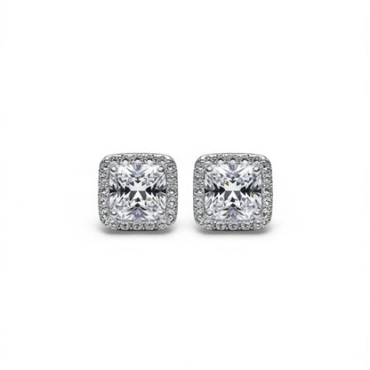White Gold Princess Cut Zircon Stud Earrings For Women Wedding Classic Geometric Alloy Jewelry