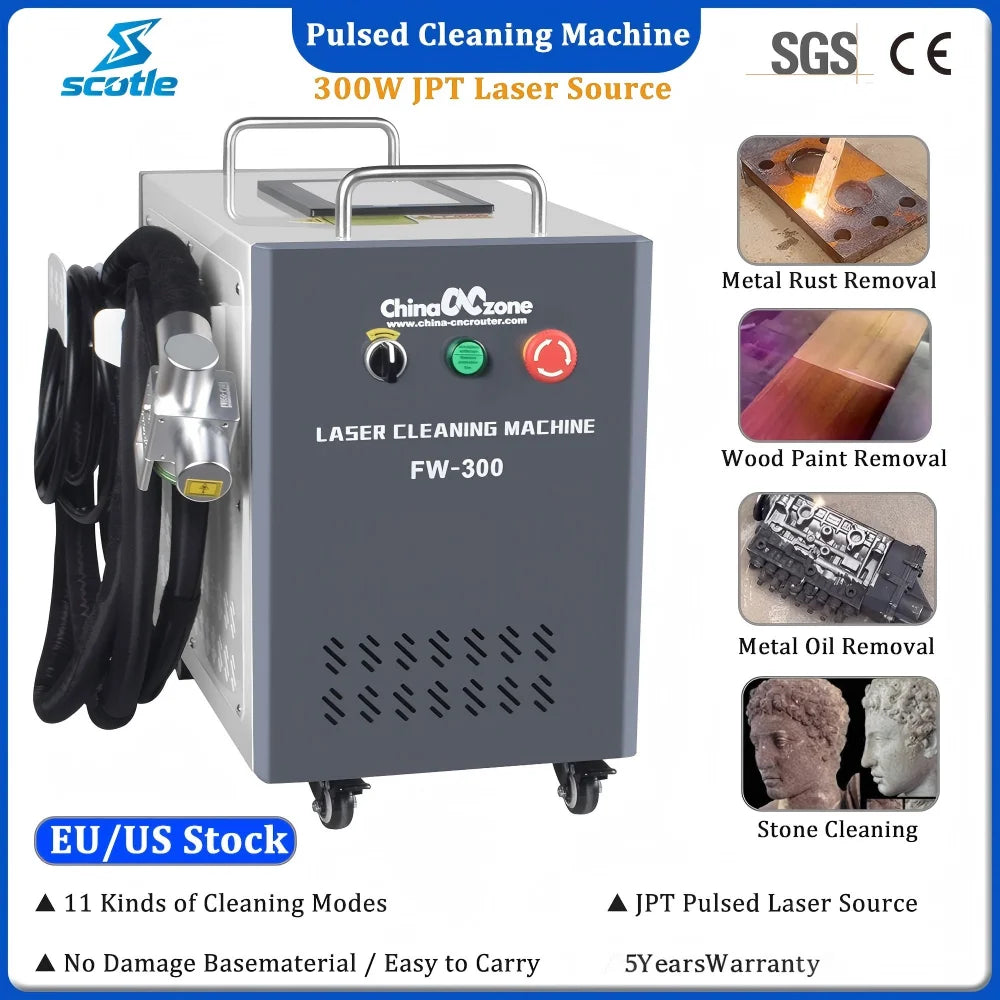 Scotle EU Warehouse 300W Air-cooled JPT 2mj 5mj 15mj Pulsed Laser Cleaning Machine Cleaner for Metal Wood Clean Oil/Paint Remove