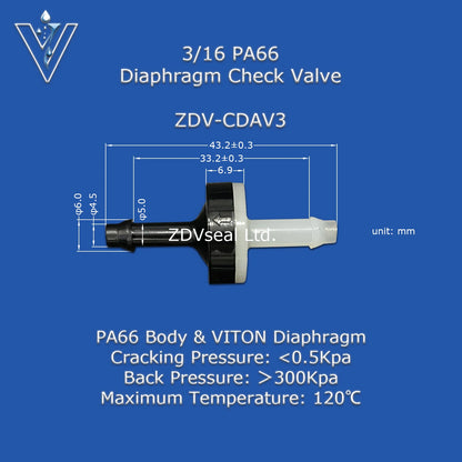 ZDVseal 3/8 Inch Nylon 66 Diaphragm Check Valve with Barbed End for 8mm Hose Automotive Oil Ink Water and Gas Systems