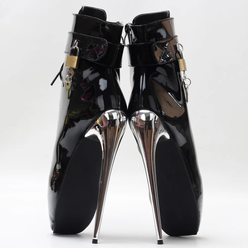 JIALUOWEI New 7Inch Stiletto High Heel Lock Wrap Strap Ankle Length Fetish Ballet Boots In Stock Shipping Fast