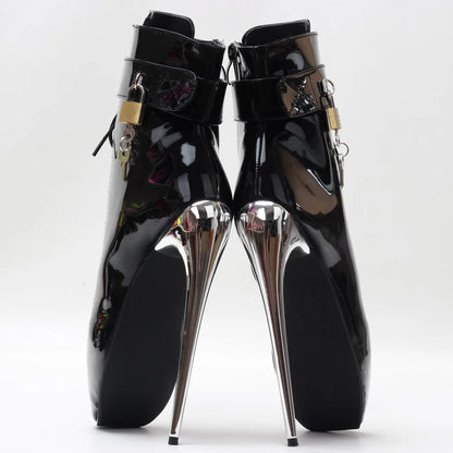 JIALUOWEI New 7Inch Stiletto High Heel Lock Wrap Strap Ankle Length Fetish Ballet Boots In Stock Shipping Fast