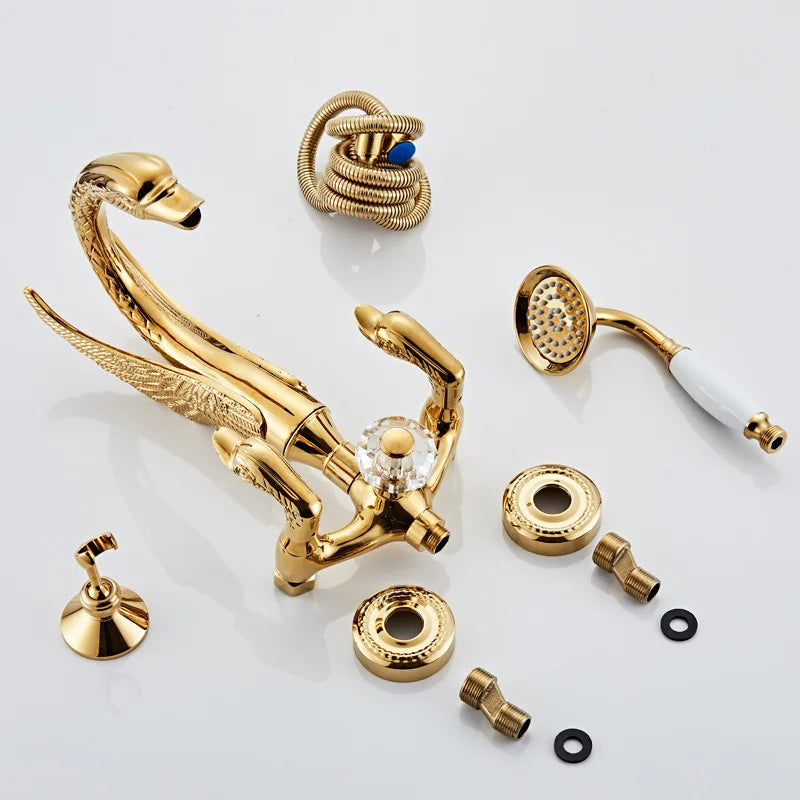 Luxury Brass Handheld Shower Mixer Combo Swan Shower Faucet Set