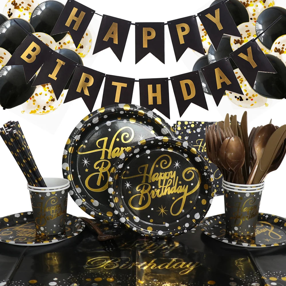 92Pcs/Set In-Stock Hot Stamping Series Kit Party Supplies Disposable Tableware Set for Birthday Festival Party Tableware Decor
