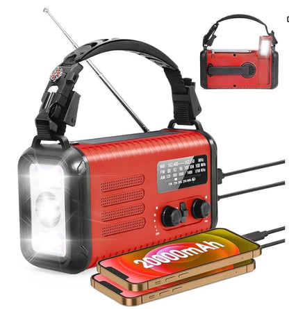 20000mAh Crank Radio, Emergency Radio, Solar Radio, NOAA/AM/FM Weather Radio, Torch & LED Reading Light, SOS Alarm, Compass
