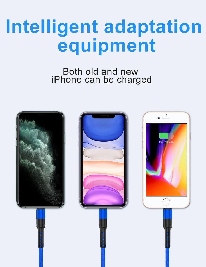 High Quality Universal 1m 2m 3m 3A Nylon Fast Charging USB Data Cable for iPhone Computer Barcode Scanner