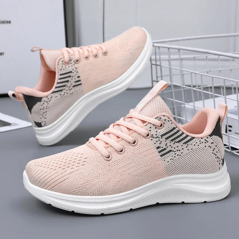 Design Multicolor Fly Woven Upper Light Breathable Women's Large Casual Fashion Sneaker