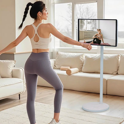 21.5 Inch White Indoor Android LED TV Smart Screen with Battery on Wheels Floor Standing Tablet Television