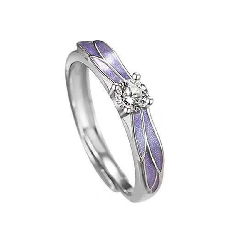 F1052 Wings Design Engagement Ring For Women Cubic Zirconia Prong Setting Lab Created Round Stone Fashion Rings