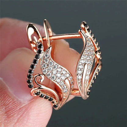 E2825 Rose Gold Plated Huggie Earrings With Zircon Wings Design For Women Party Fashion Jewelry