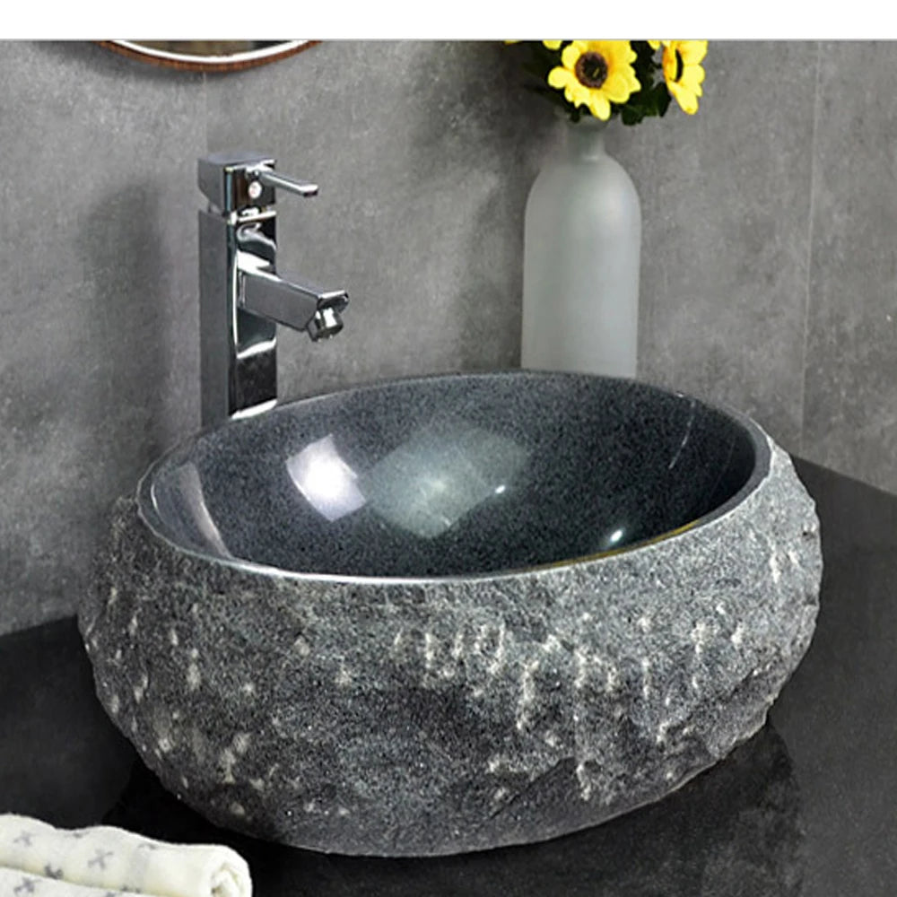 Wholesale 48cm Indoor Outdoor Natural River Lava Stone Vessel Sink Modern Traditional Oval for Bathroom Hotel Villa Hand Wash