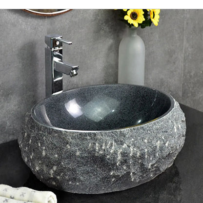 Wholesale 48cm Indoor Outdoor Natural River Lava Stone Vessel Sink Modern Traditional Oval for Bathroom Hotel Villa Hand Wash