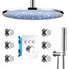 12-Inch Brushed Chrome LED Rain Shower Head System Thermostatic Mixer Single Handle Contemporary Brass Design Hotels Massage Jet