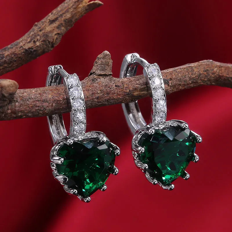 Romantic Heart Crystal Drop Earrings For Women Zinc Alloy Claw Setting Everyday Wear Blue Rhinestone Jewelry