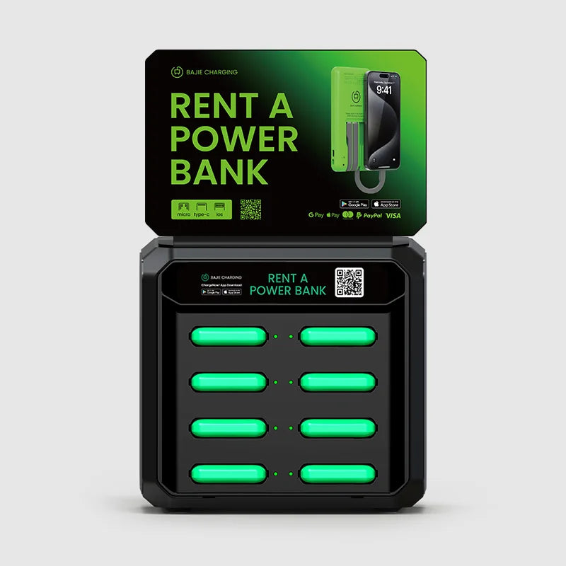 8 Slots Cable Billboard Rental Power Bank Sharing Powerbank Vending Machine Fast Chargers Shared Cell Phone Charging Station