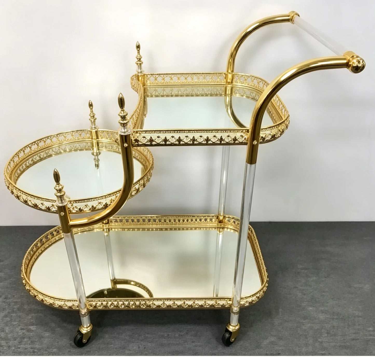 Hotel Dining Cart Metal Handcart Party 3-layer Golden Wedding Dining Liquor Trolley