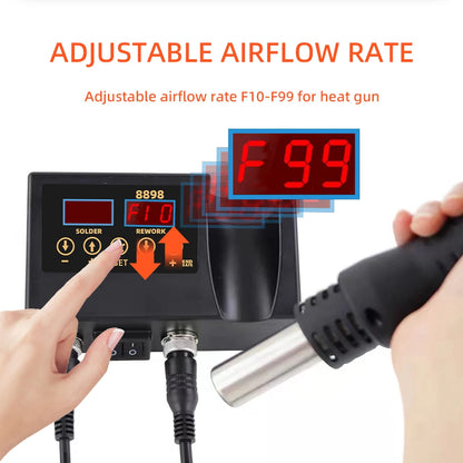 SMD Rework 8898 2 in 1 Multi-functional Soldering Station Soldering Iron Heat Gun with Adjustable Temperature and Air Volume