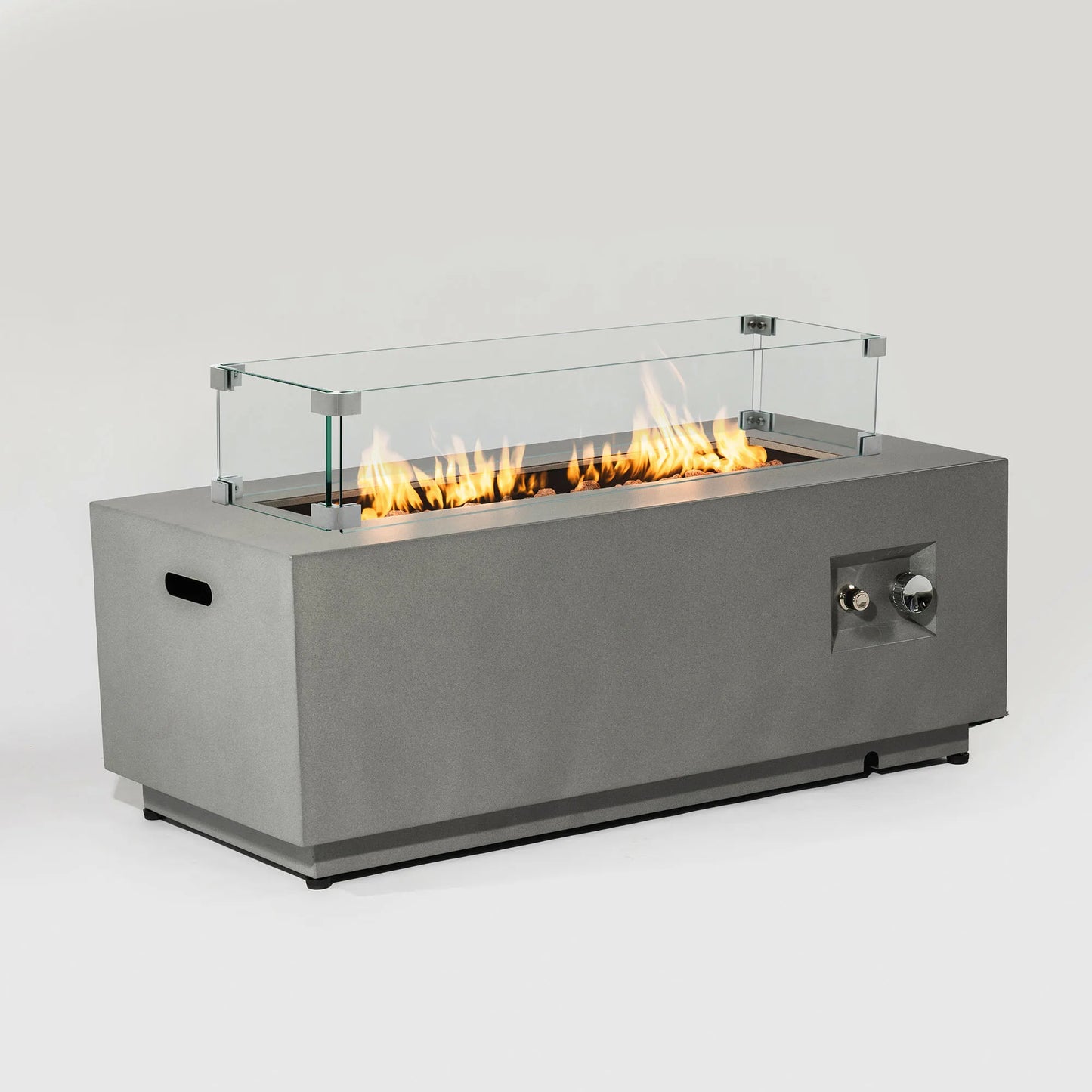 42" Natural Gas Fire Pit Table 2-Piece 50000 BTU Rectangular Corten Steel Glass Wind Guard Eco-Friendly Patio Deck Garden