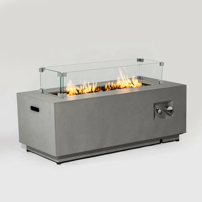 42" Natural Gas Fire Pit Table 2-Piece 50000 BTU Rectangular Corten Steel Glass Wind Guard Eco-Friendly Patio Deck Garden