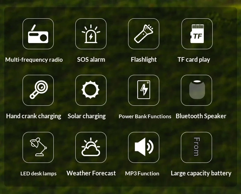 4000mAh Weather Emergency AM/FM Radio Noodradio Emergency Hand Crank Solar Charging Flashlight Survival Kit Gear Electronics