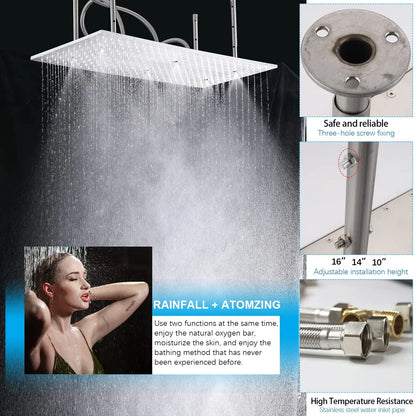 3-Function Thermostatic Rainfall Shower System Soft/Jet Ceramic Brass Wall Mount Shower Faucet Combo Slide Bar Brushed Nickel