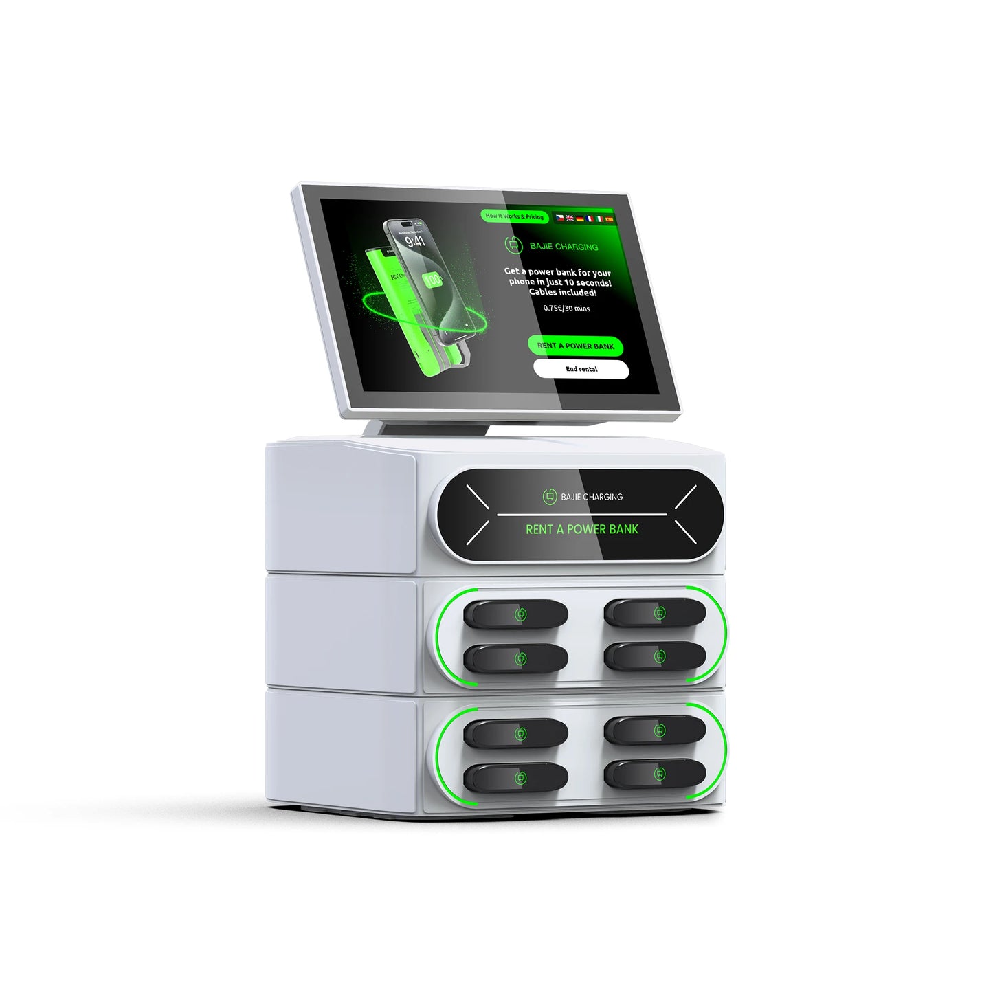 Trendy 2026 Smart Charging Station 8 Secure Ports with Responsive Touch Screen for Shared Rental Power Bank Service Malls Cafes