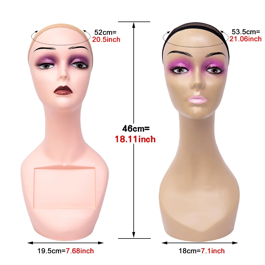 Fast Delivery PVC Professional Long Neck Female Realistic Mannequin Head and Makeup for Wig Display