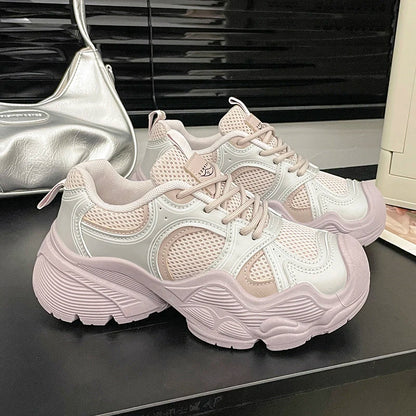 2024 Tall and Thick Soled Women's  Spring and Autumn New Mesh Breathable Explosive Sports and Leisure Shoes