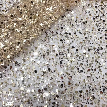Width 130 cm Polyester Sparkly Sequins Embroidery Beads Mesh Fabric Heavy Tulle Lace Fabric for Wedding Dress Curtain