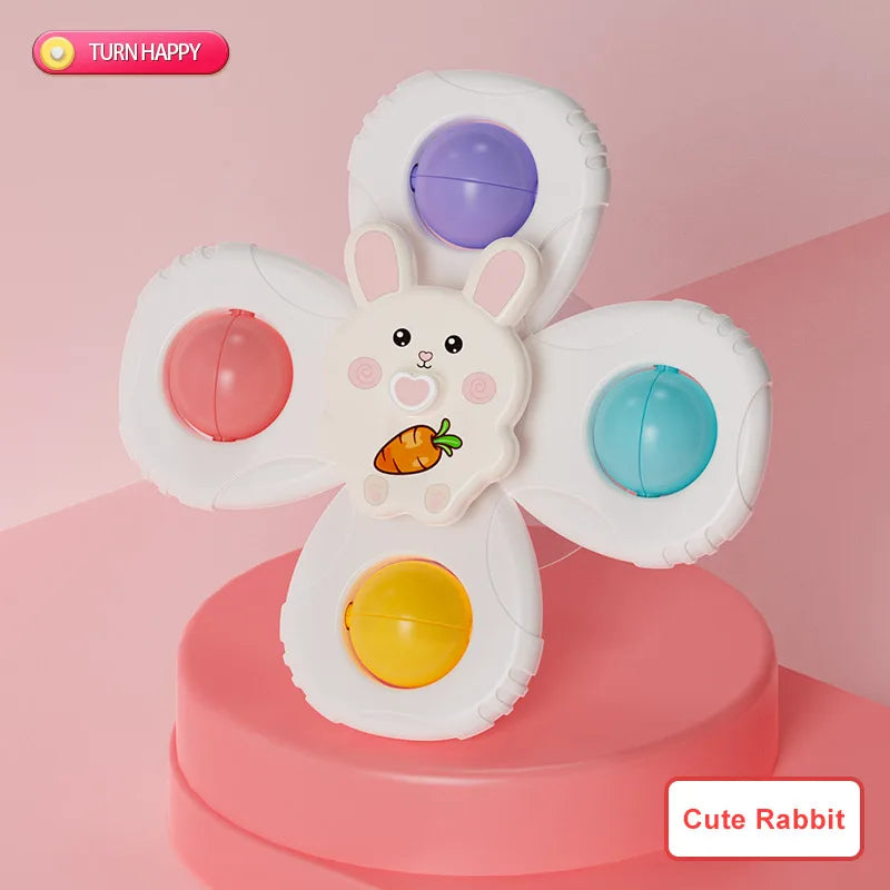 Cartoon suction cups for babies table fun spinning tops Children baby soothing toy Fidgety spinner grip training  Splashing toy