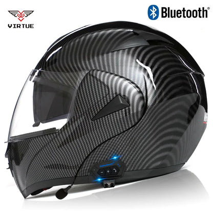 Carbon Fiber Pattern Electric Scooter Motorcycle Blueto0th Wireless Headphone Speaker Open Face Double Lens Full Face Helmets
