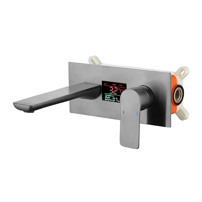 Brass Single Hole Modern Bathroom Faucet with Ceramic Valve Core Wall-Mounted Lavatory Basin Sink Mixing Faucet