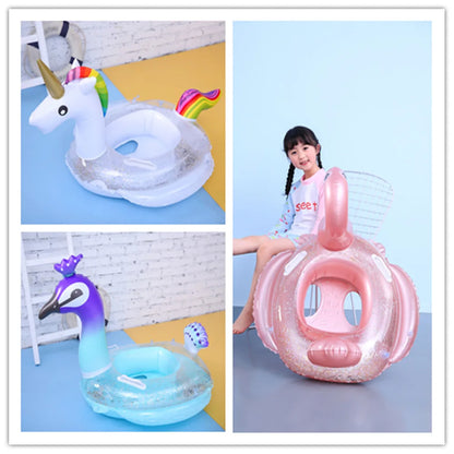 Peacock Lovely Eco-friendly PVC Inflatable Bubble Bottom Sequin Seating Swim Ring for Kids Water Sport