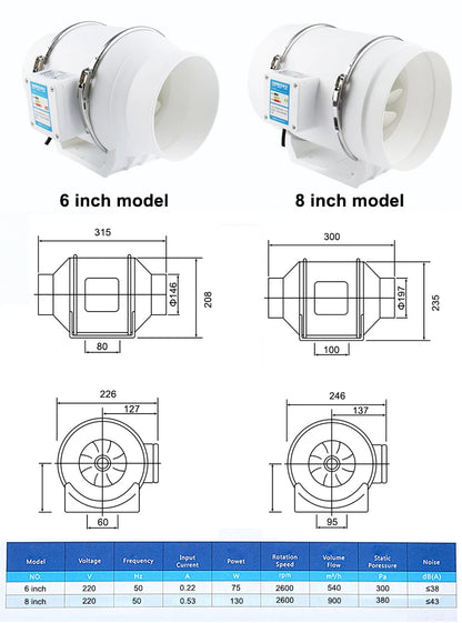 4/5/6/8 Inch Remote Control Exhaust Fan Silent Inline Pipe Duct Fan Extractor Air Ventilation Blower Kitchen Toilet Wall Booster
