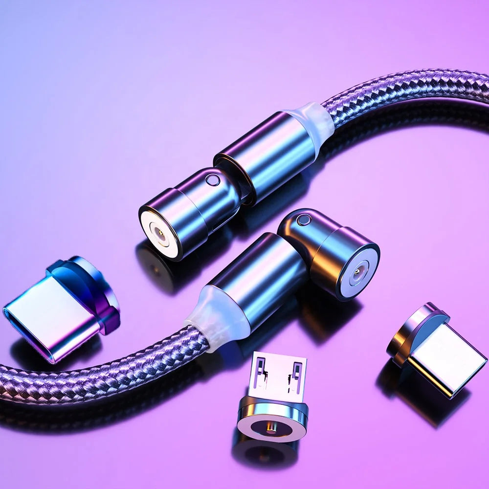 540 Degree Searchlight Magnetic Charger 3 in 1 Suction Rotary Micro Charging Cable With Type-C USBC LOS for Phone Pad