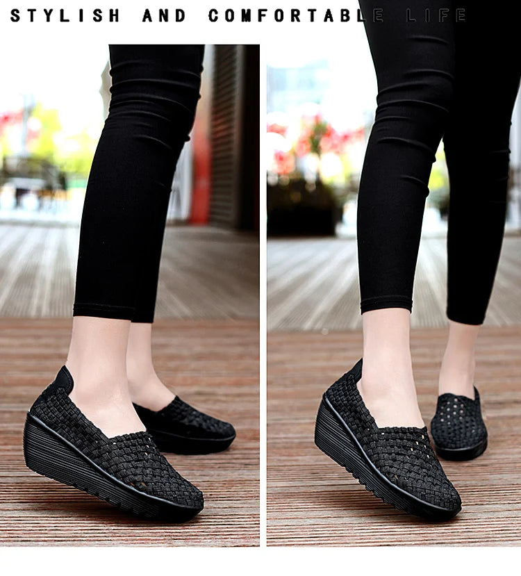 New Women Sneakers Summer Casual Shoes Woven Flat Platform Women's Shoes Breath Loafers Lady Footwear Soft Zapatos Plus Size 42