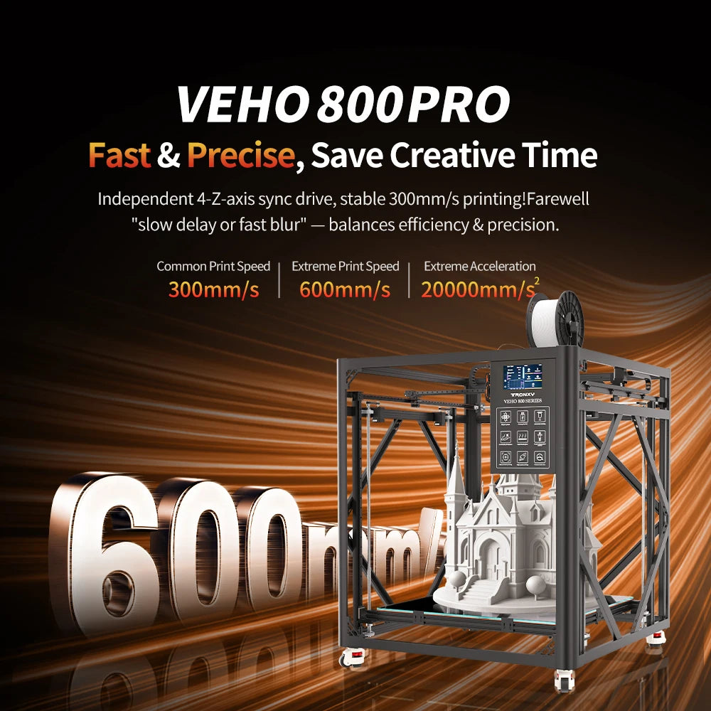 VEHO 800 PRO Industrial High Accuracy 3D Printer Stable Metal Frame Large 800x800mm Glass Build Plate New Condition Supports PLA