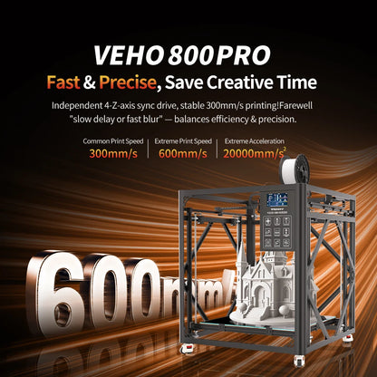 VEHO 800 PRO Industrial High Accuracy 3D Printer Stable Metal Frame Large 800x800mm Glass Build Plate New Condition Supports PLA