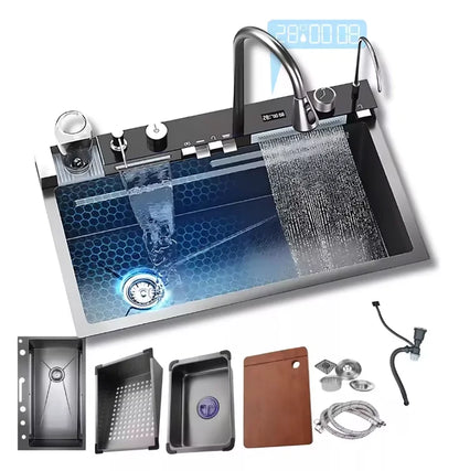 304 Kitchen Sink Multifunction LED Digital Display With Pull-Out Faucet Stainless Steel Anti-Scratch Kitchen Sinks