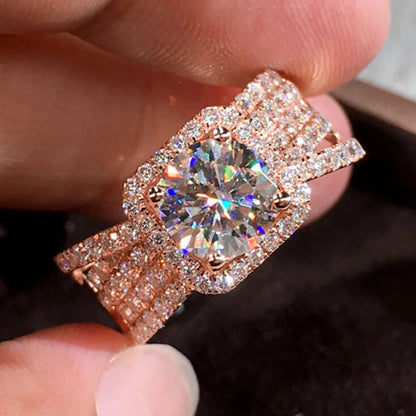 F842 Rose Gold Diamond Ring Round Brilliant Cut Natural G Color Engagement Women's Jewelry