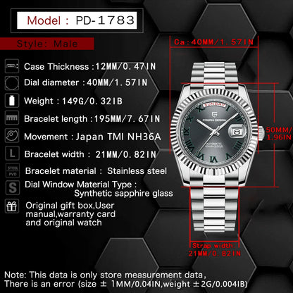 PAGANI DESIGN Luxury NH36 Retro Watches 10Bar Waterproof 1783 Double Calendar 40MM Men Mechanical Watches Relogio Masculino