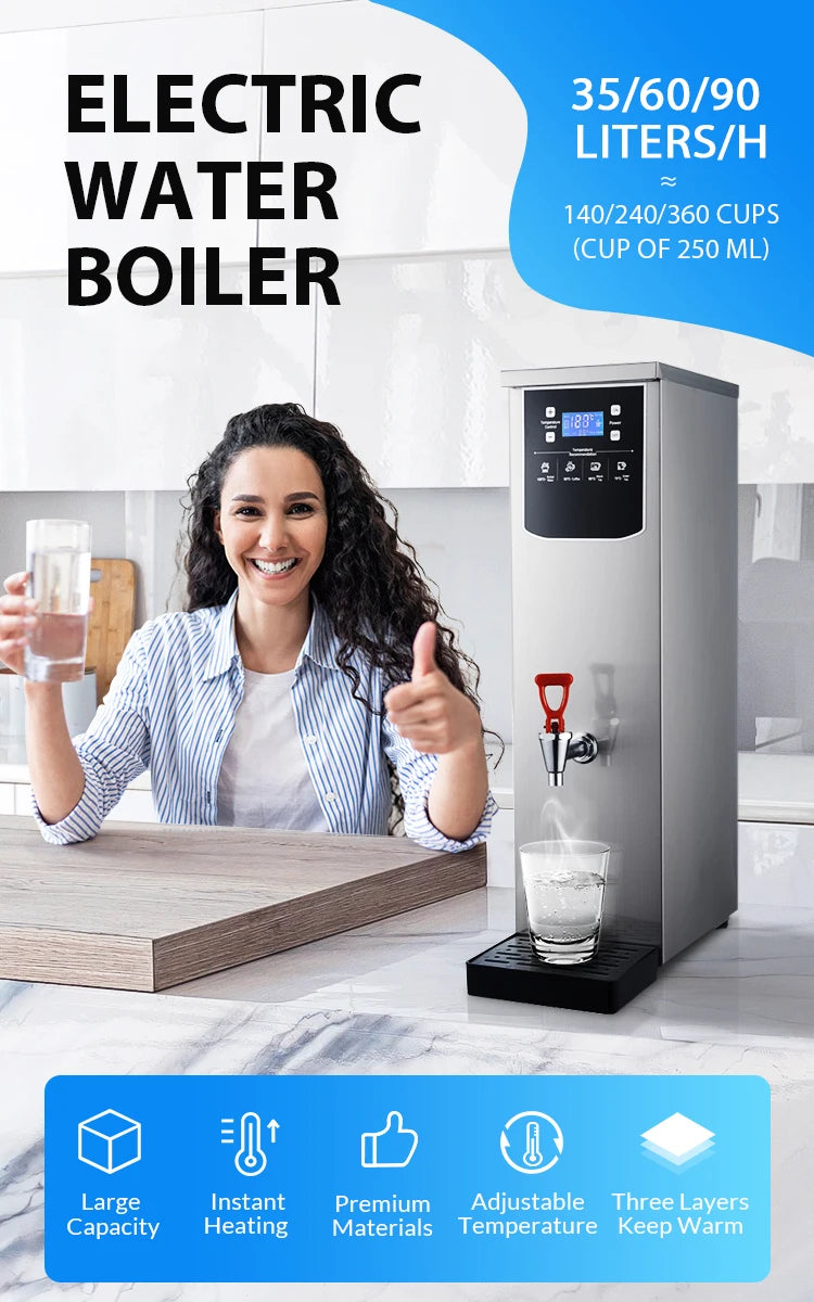 Big Capacity 30L Electric Kettle Stainless Steel Water Boiler Automatic Shut-Off Temperature Control for Household Hotel Use