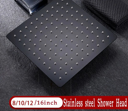 Matte Black Brass Wall-Mounted Rainfall Shower Mixer Chrome-Finished In-Wall Metered Shower Head Polished Inverted Faucet System