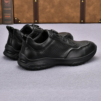 Men's Genuine Leather Sport Shoes Round Toe Breathable EVA Midsole Rubber Outsole Summer Casual Walking Shoes