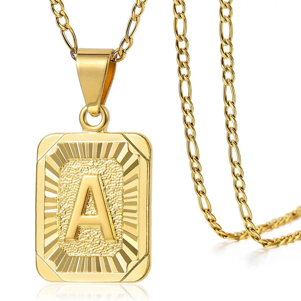 Chic 2pcs Letter Pendants with Figaro Chain Necklace Stainless Steel Link Choker for Men Women Gold Color Jewelry Gift 18inch