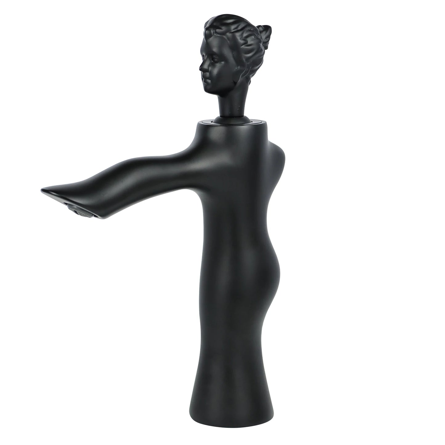 Brass Matte Black Thermostatic Vessel Sink Faucet-Vintage Statue Design Single Handle Tall Spout for 1 Hole Deck Mount