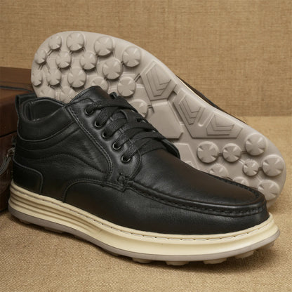 Men Genuine Leather Snow Boots Round Toe Fur Lining Rubber Outsole Winter Warm Lightweight EVA Midsole Ankle Bootie