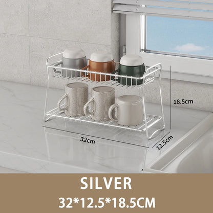 Multifunctional Countertop Stand Stainless Steel Home Storage Rack Mug Cosmetic Spice Organizer for Bathroom Kitchen Livingroom