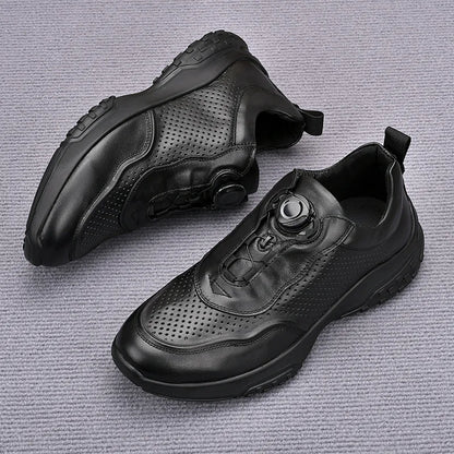 Men's Genuine Leather Sport Shoes Round Toe Breathable EVA Midsole Rubber Outsole Summer Casual Walking Shoes