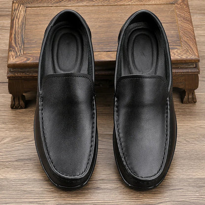 Men Genuine Leather Loafers Square Toe EVA Midsole Rubber Outsole Breathable Solid Pattern All Seasons Casual Shoes