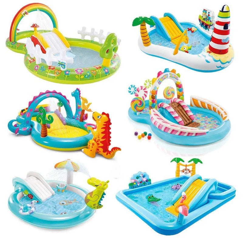 INTEX 57165 Children's Crocodile Garden Inflatable PVC Water Park Pool with Slide Spraying Water for Kids